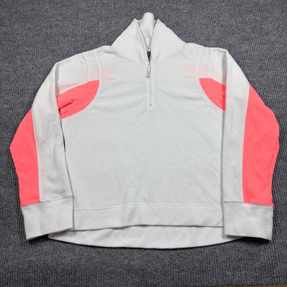 AFNAN Pullover Womens XXL White Pink Fleece Quarter Zip Sweatshirt Thumbholes